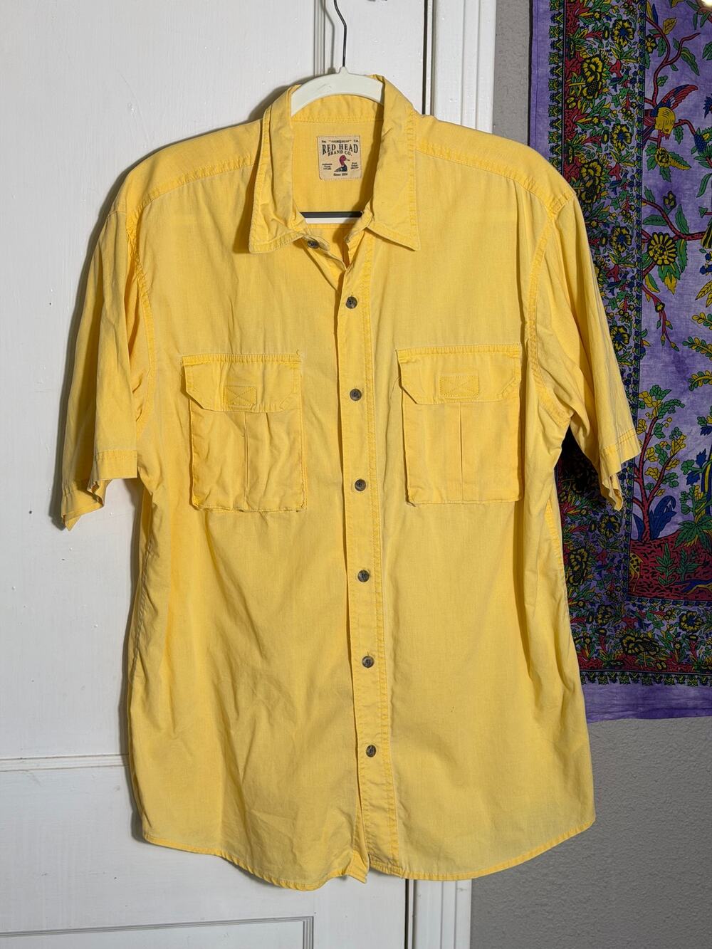 RedHead Brand Co Yellow Utility Shirt Men's L XL 100% Cotton Outdoor Camp Hiking